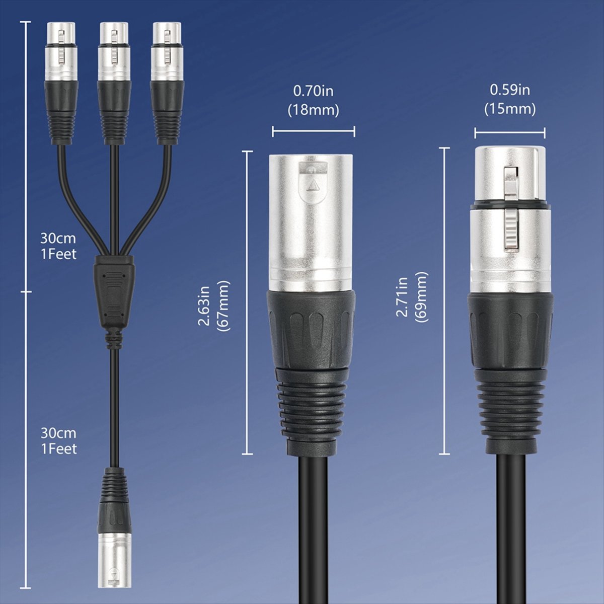 Audio Splitter Y - (PQWN) 3핀 XLR 남성-3 여성 Y